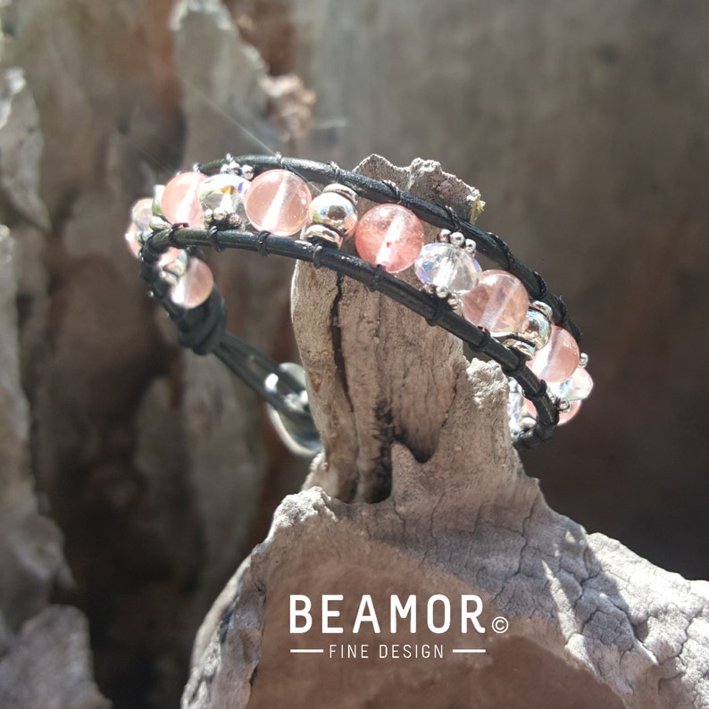 Cherry Quartz single leather wrap