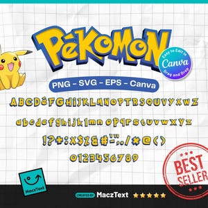 Yellow Blue Cartoon Alphabet SVG PNG EPS Bundle, Gaming Letters Numbers, Editable Canva Text