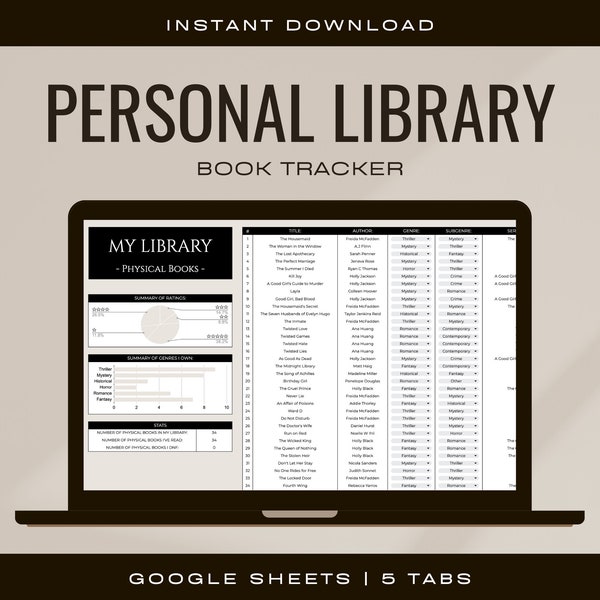 Personal Library Spreadsheet | Library Tracker Sheet | Google Sheets Template | Reading Tracker | Digital Reading Planner | Book Lover Sheet