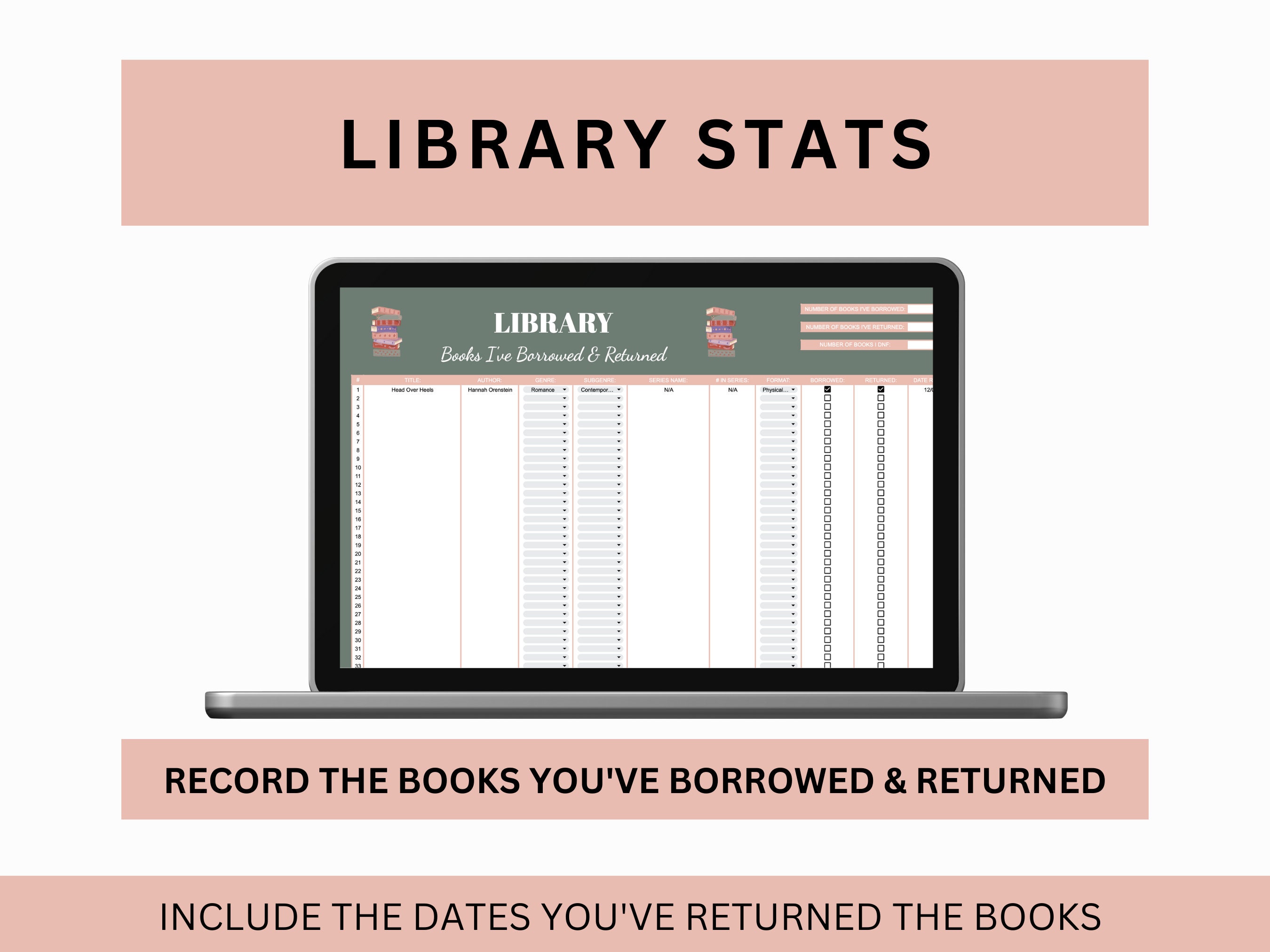 Personal Library Spreadsheet Library Tracker Sheet Google Etsy