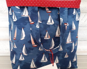 Sailing Boats Lined Tote Bag, Handmade Nautical Reusable Market Tote