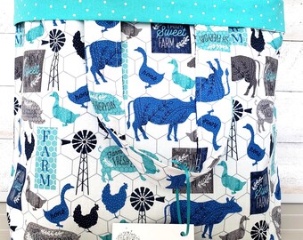Farm Animal Tote Bag: Lined Reusable Grocery Bag for Farmers Market