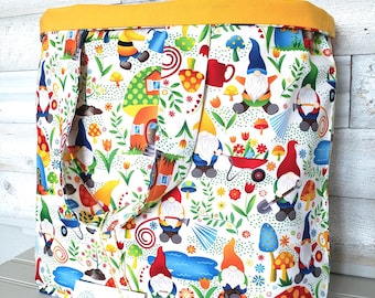 Sac fourre-tout en tissu doublé nains de jardin : sac de marché réutilisable