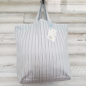 Striped Reusable Canvas Reusable Cloth Shopping Tote Bag, Fabric Market Bag, Grocery Store Bag, Cloth Gift Bag, Sustainable & Eco-Friendly