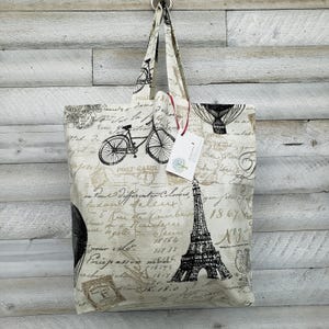 Paris Inspired LINED Reusable Canvas Shopping Tote Bag, Parisian Market Bag, Reusable Store Bag, Sustainable Gift Bag, Travel Tote Bag