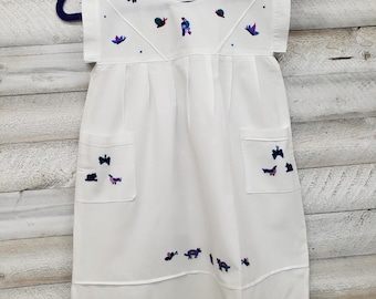 El Salvador Girls Embroidered Cotton Dress, Vintage Style Animal Motifs, Size 6