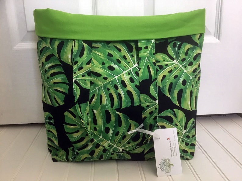 Fabric Market Bag Philodendron Eco Friendly Reusable LINED Cloth Shopping Tote Bag Store Bag lined tropical leaves bag Shopping bag