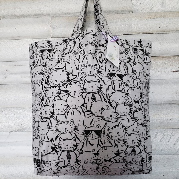 Sketchy Kitty Cat Reusable Cloth Shopping Tote Bag, Fabric Market Bag, Reusable Store Bag, Shopping Gift Bag, Grocery Tote Bag, Eco-Friendly