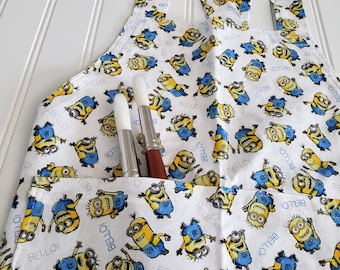 Minions Child Apron, Yellow and Blue Kids Cooking Apron with Divided Pocket