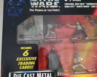 Vintage Star Wars Power of the Force Die Cast Metal Collectibles 6-Pack. Sealed Vintage Set w/ Trading Cards