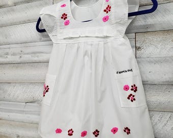 El Salvador Girls Embroidered Dress, Vintage Style White Cotton, Size 2