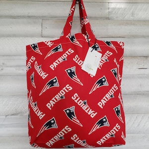 New England Patriots Football Team Reusable Fabric Shopping Tote Bags. Patriots Fans Gift Bag, Patriots Game Night Washable and Eco Friendly