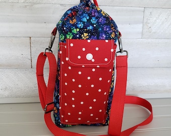 Water Bottle Crossbody Bag with Phone Pocket, Colorful Paw Print Bottle Carrier