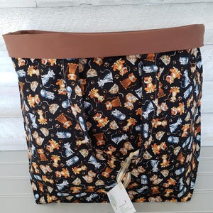 Kitty Cat LINED Reusable Cloth Shopping Tote Bag, Fabric Market Bag, Reusable Store Bag, Reusable Gift Bag, Eco Friendly and Washable