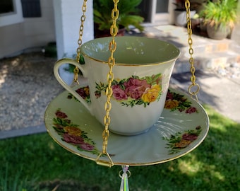 Mangeoire à oiseaux vintage en forme de tasse à thé en forme de rose – Décoration de jardin champêtre