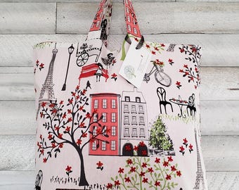 Paris Market Tote Bag, Reusable Cotton Grocery Bag, French Style Accessory