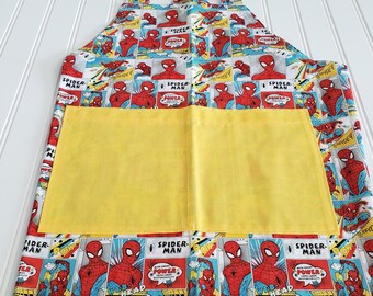 Spider-Man Child Apron, Comic Print Kids Cooking Apron with Yellow Pocket