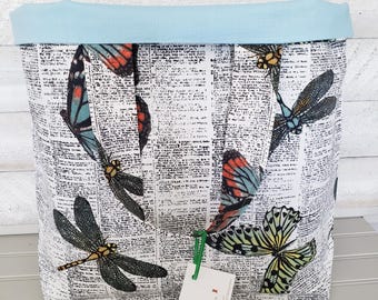 Newsprint Butterfly LINED Canvas Reusable Cloth Shopping Tote Bag, Market Bag, Reusable Store Bag, Shopping Gift Bag, Tote Bag, Eco Friendly