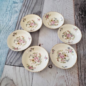 Vintage Syracuse China Floral Bowl – “Federal Shape” – Gold Rim, Floral Bowls Made in America - Set of 6. Manufacture between 1940-1960