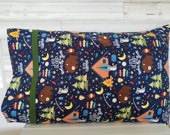 Taie d'oreiller en flanelle pour camping, taille standard, bordure verte entièrement cousue