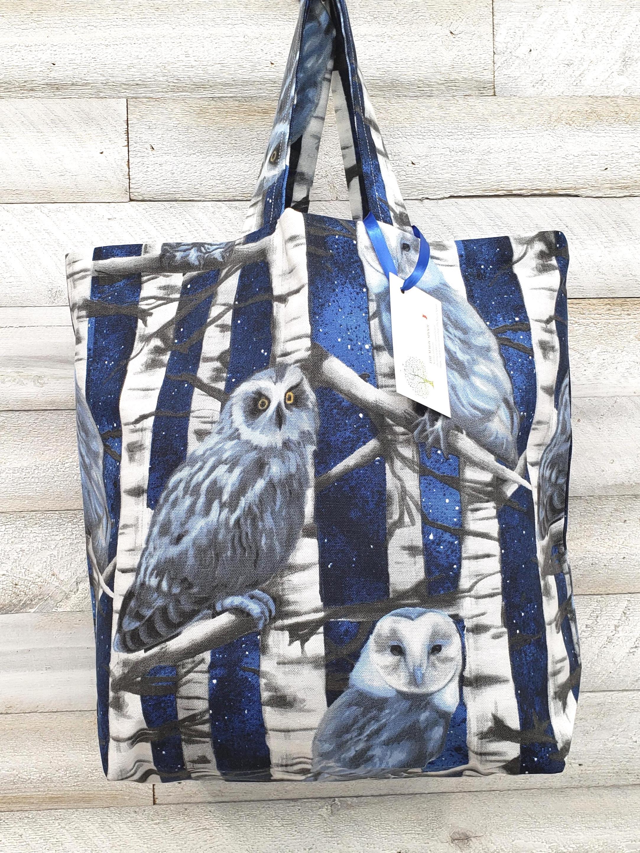 Handmade Owl Tote Bag, Woodland Birch Trees, Nature Lover Shopping Bag