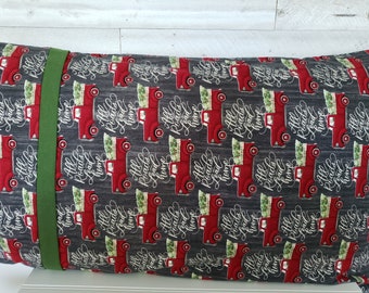 Christmas Red Truck Standard Size Flannel Pillowcase with matching accent trim. Uniquely designed as special gift for any occasion