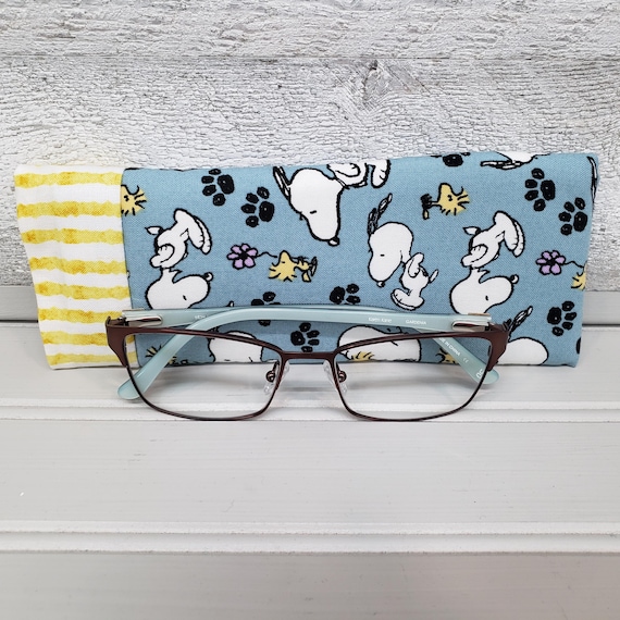 Blue Dog Print Eyeglass Case, Fabric Glasses Pouch, Soft Sunglasses Holder