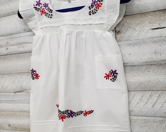 El Salvador Girls Embroidered Dress, Vintage Style Purple Floral, Size 4