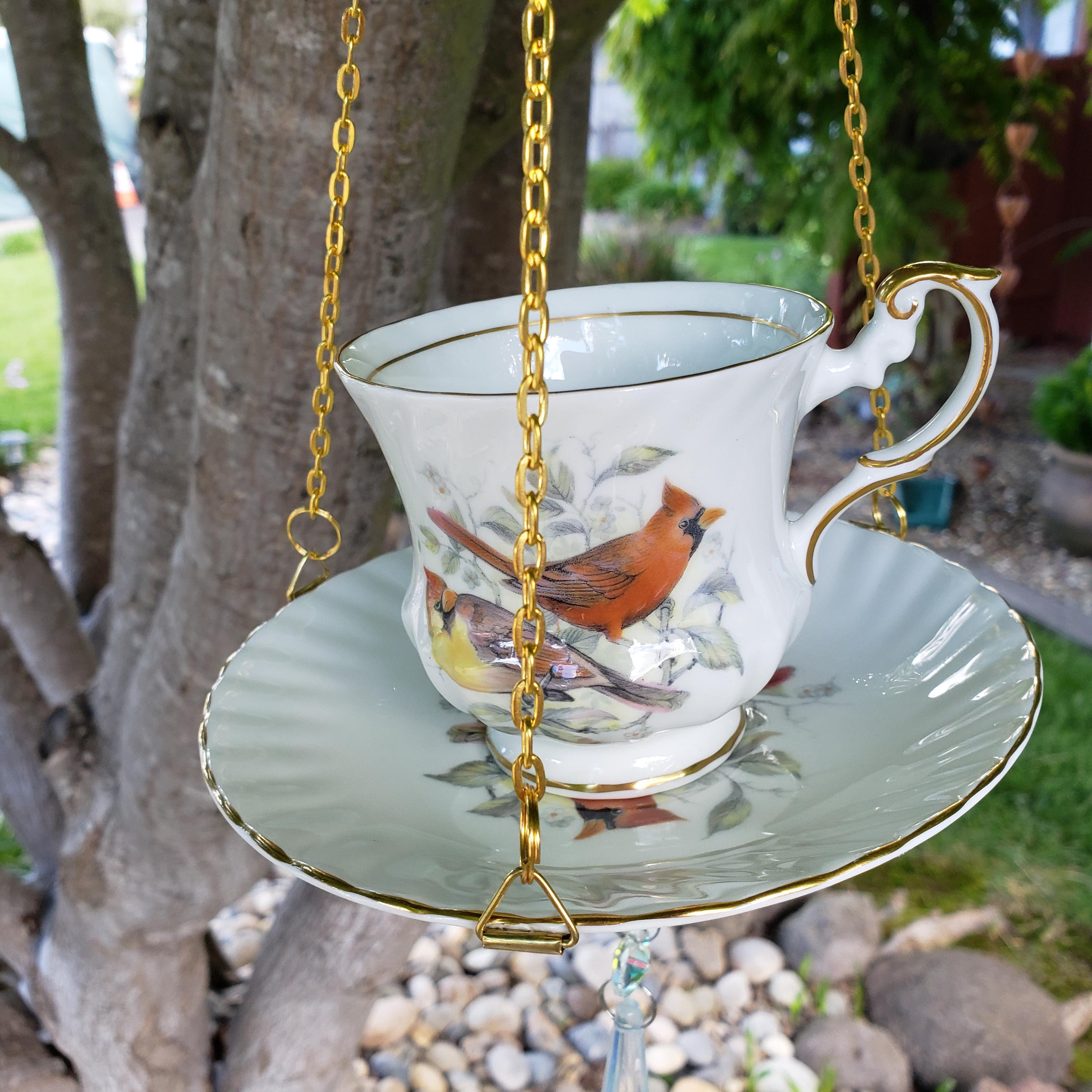 Cardinal Teacup Bird Feeder Hanging Garden Decor Vintage Cup Gift - Etsy