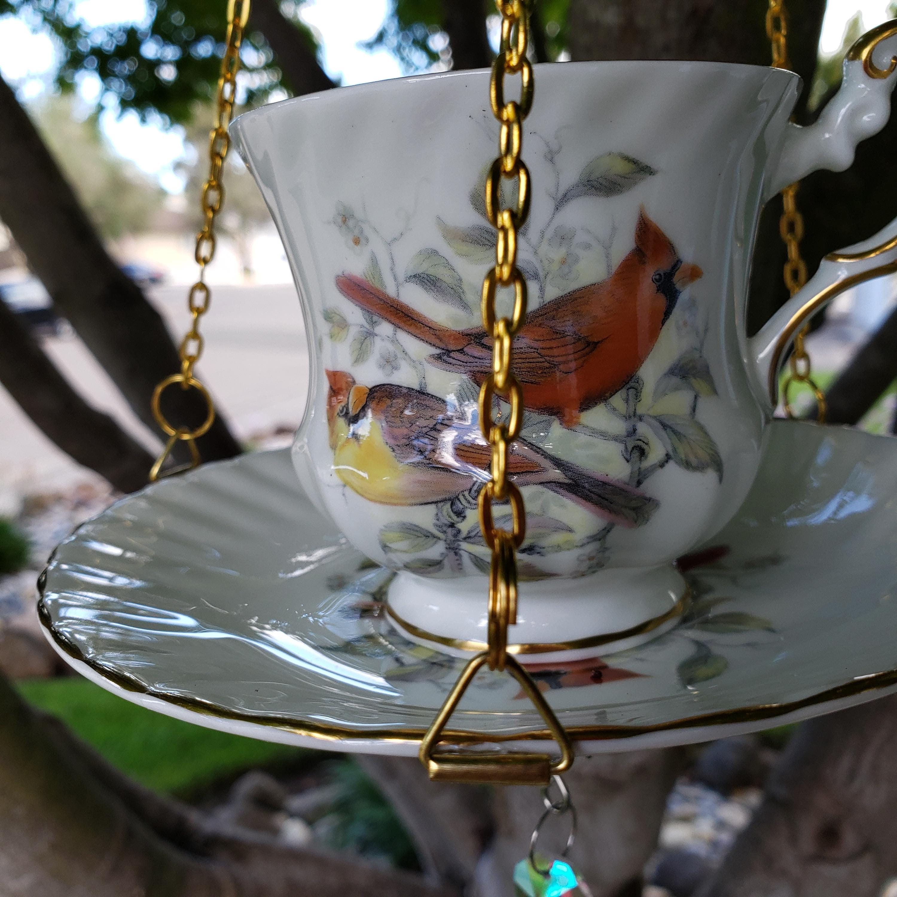Cardinal Teacup Bird Feeder Hanging Garden Decor Vintage Cup Gift - Etsy