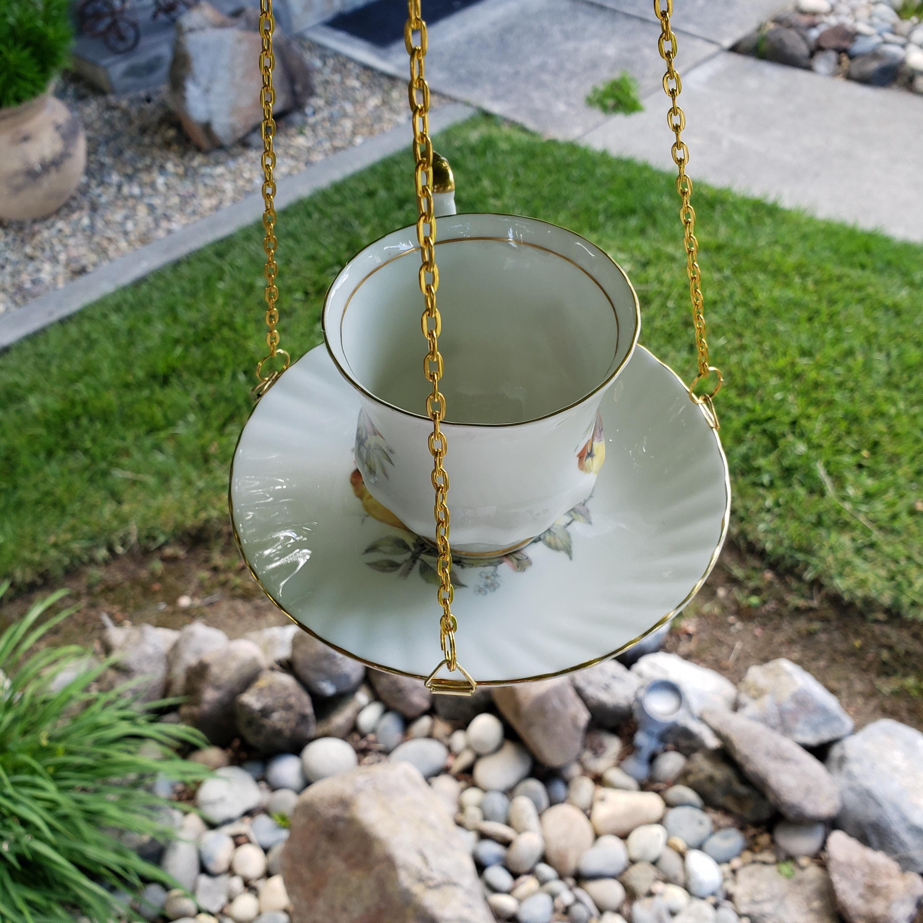 Cardinal Teacup Bird Feeder Hanging Garden Decor Vintage Cup Gift - Etsy
