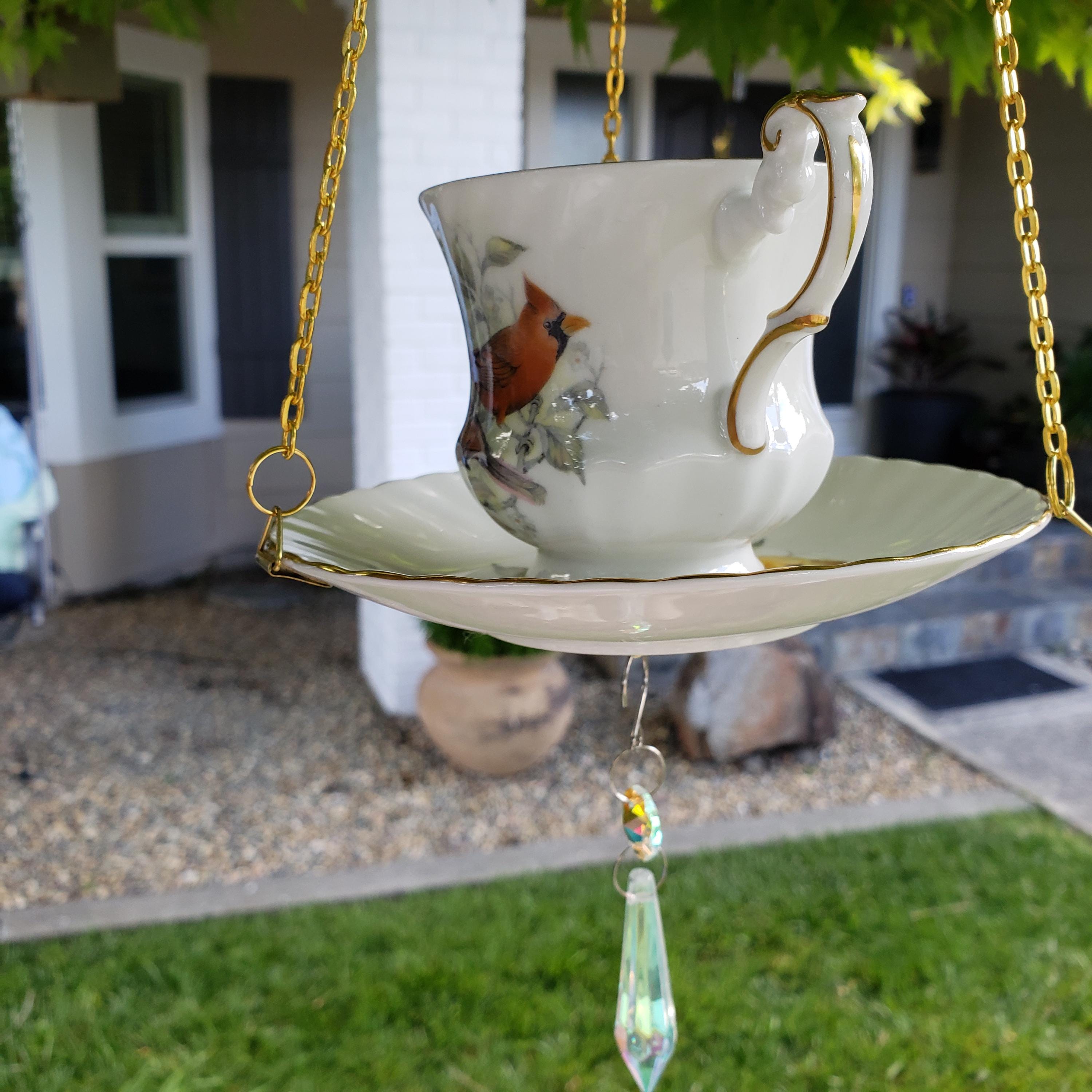Cardinal Teacup Bird Feeder Hanging Garden Decor Vintage Cup Gift - Etsy