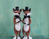 Same sex wedding cake topper, gay cake topper, fox wedding topper,  LGBTQ+ wedding, needle felted foxes, two grooms, gay Valentine.Free ship