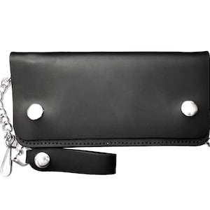 Cartera de cadena Premium Top Grain de 7,5" con cinco bolsillos, negro