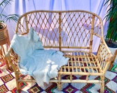Boho Tiki Lattice Work Bamboo Rattan Cane Two Seater Sofa
