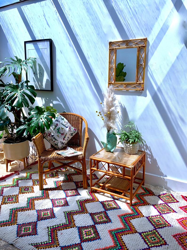 Retro Coffee Table Boho/Tiki Two Tier With Woven Cane/Wicker Etsy