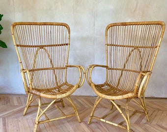 Pair of Mid Century Wing Back Bamboo Occasional Chairs