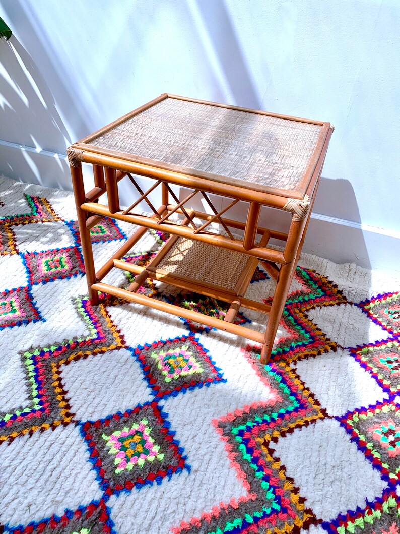 Retro Coffee Table Boho/Tiki Two Tier With Woven Cane/Wicker Etsy