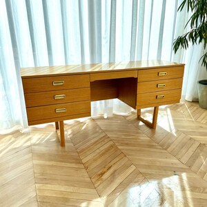 Mid Century Seven Drawer Dressing Table/Desk With Brass Pulls