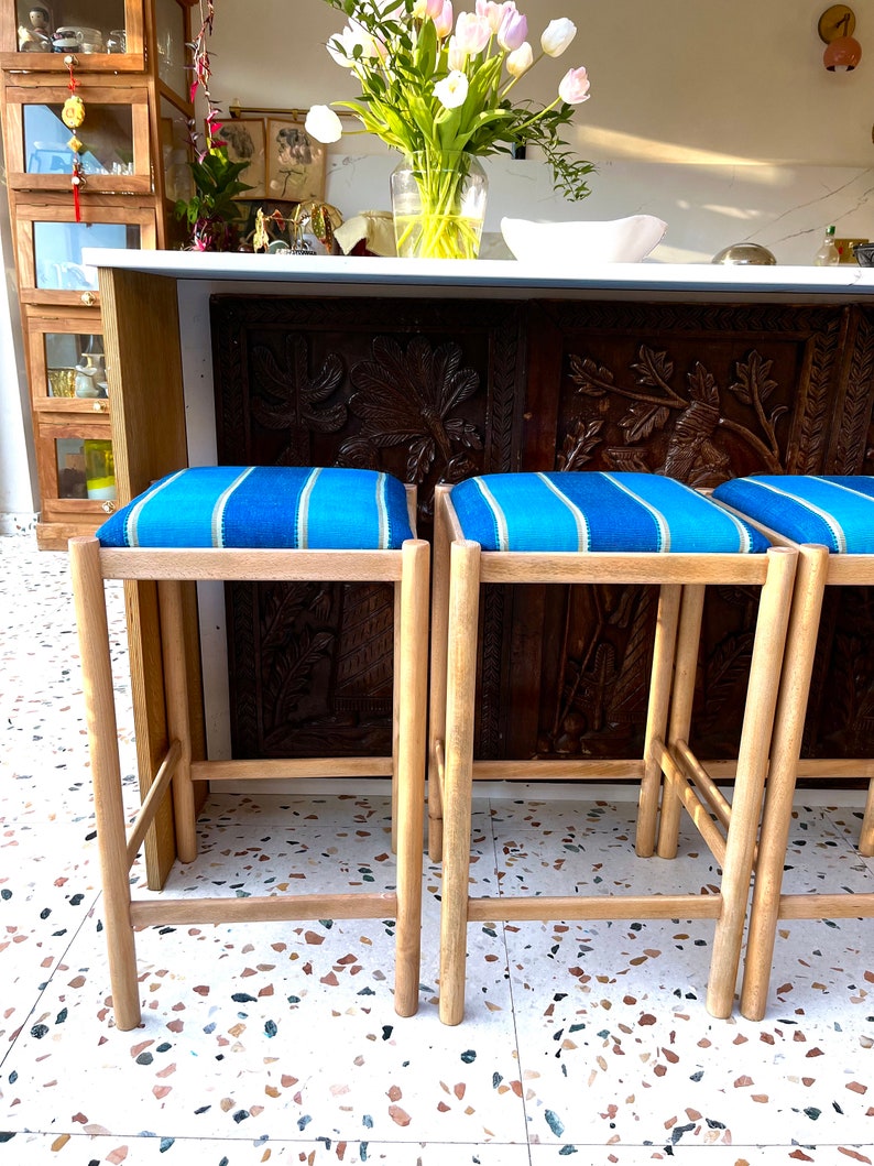 Striped Upholstered 1980's Breakfast Bar Stool - Etsy UK
