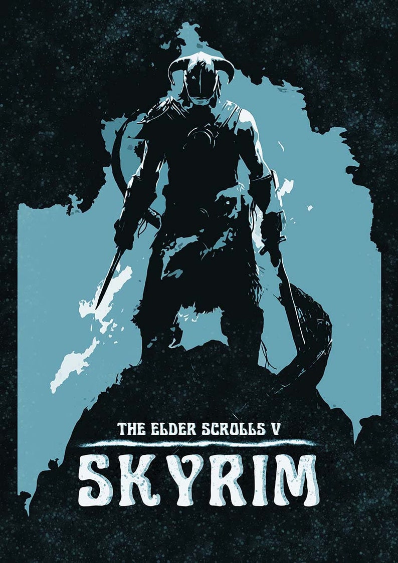 Skyrim Poster, Digital Download, Gaming Posters, Minimalist Blue, Elder ...