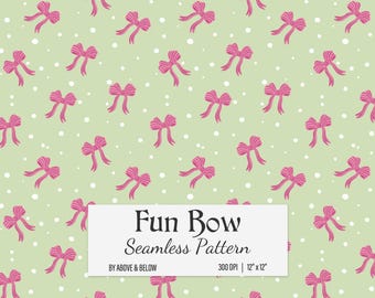 Pink Bow Seamless Pattern: Hand-Painted Girly Digital Paper (12x12in, 300 DPI) (Instant Download)
