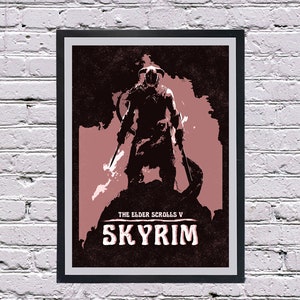 Skyrim Poster, Digital Download, Gaming Posters, Minimalist Blue.