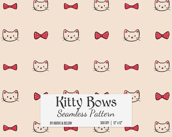 Kitty Bows Seamless Pattern: Kawaii Cat Digital Paper (12x12in, 300 DPI)