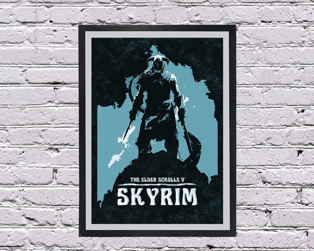 Skyrim Poster, Digital Download, Gaming Posters, Minimalist Blue, Elder ...
