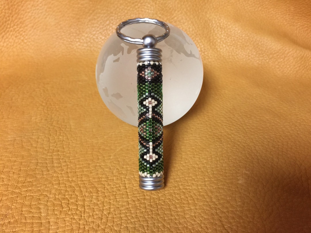 Native American Design Hand Beaded Keychain in 