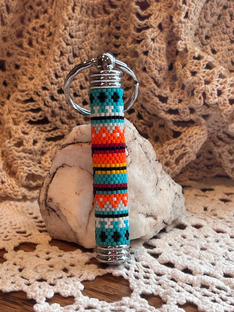 Native Key Chain Native American Design Hand Beaded Keychain in