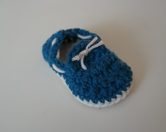 Bebé niño azul y blanco ganchillo tejer zapatos mocasines barco