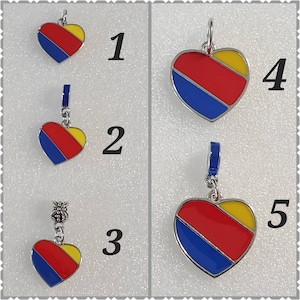 Blue Red Yellow Heart Bail Bead Charms