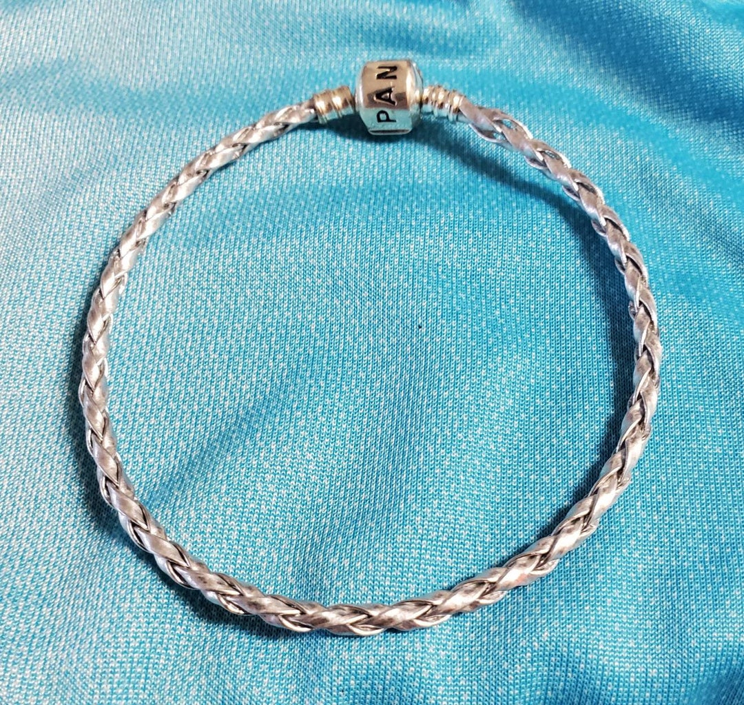 Silver European Charm Bracelet 3mm Leather Braid Sizes 4 9 Etsy